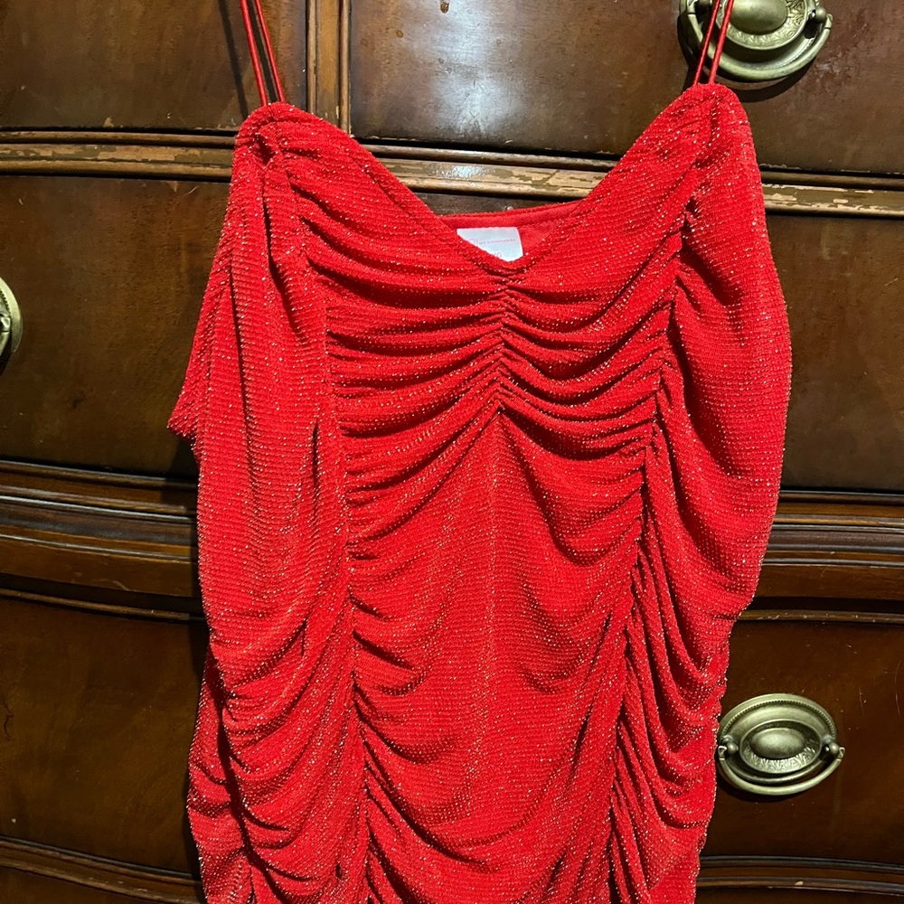 Red gathered top